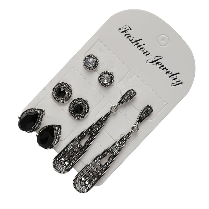 Wholesale Earrings Alloy Retro Hollow Waterdrop Rhinestone MOQ≥2 4 Pairs Set JDC-ES-ZL031
