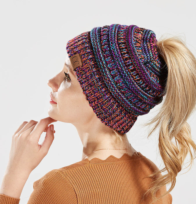 Wholesale Label Acrylic Open Ponytail Wool Knitted Hat JDC-FH-XiaMi009