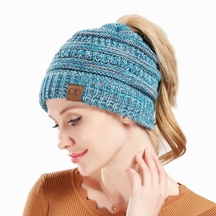 Wholesale Label Acrylic Open Ponytail Wool Knitted Hat JDC-FH-XiaMi009