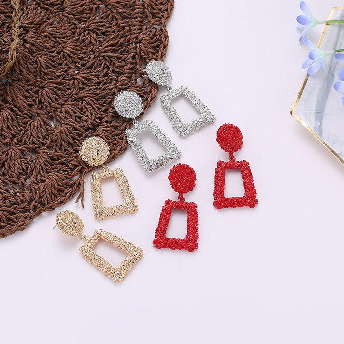 Wholesale  frosted fashion geometric earrings  relief trapezoidal long metal earrings