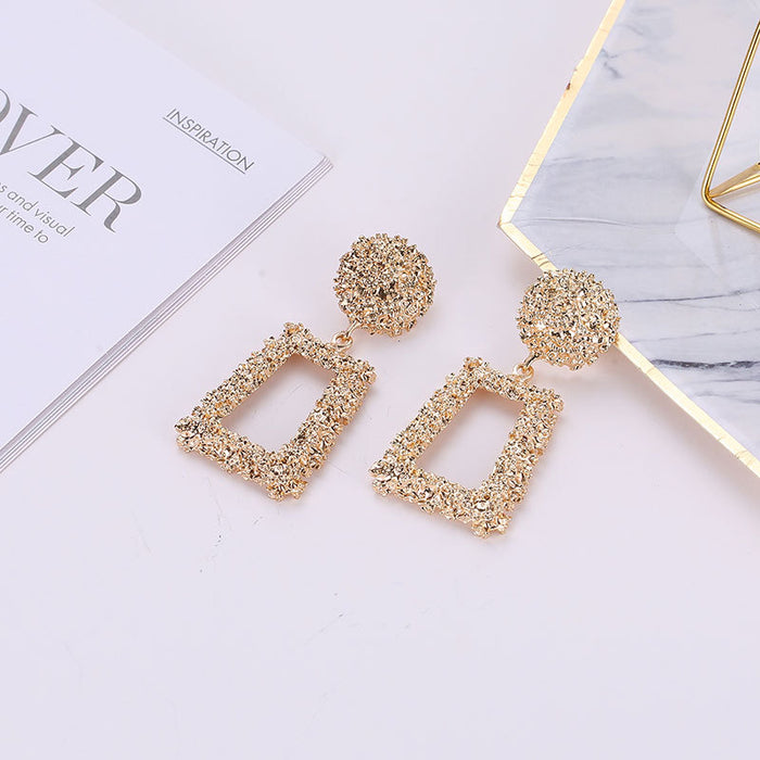 Wholesale  frosted fashion geometric earrings  relief trapezoidal long metal earrings