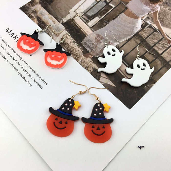 Wholesale Halloween Cute Pumpkin Acrylic Printing Earrings JDC-ES-QingM003