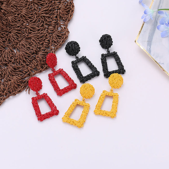 Wholesale  frosted fashion geometric earrings  relief trapezoidal long metal earrings