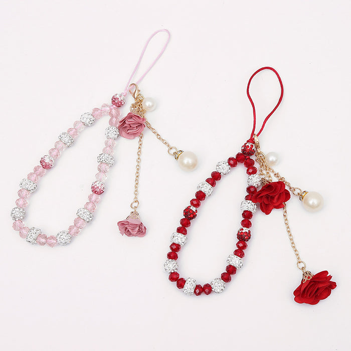 Wholesale Cropped Creative Plaster Flower Mobile Phone Lanyard Crystal Pendant Necklace Phone Case Charm Women's Accessories