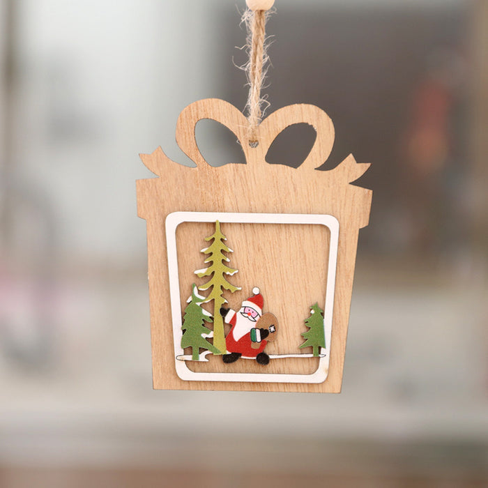 Wholesale Christmas decorations wooden Christmas laser hollow Christmas tree small pendant wooden five-pointed star Bell pendant gift