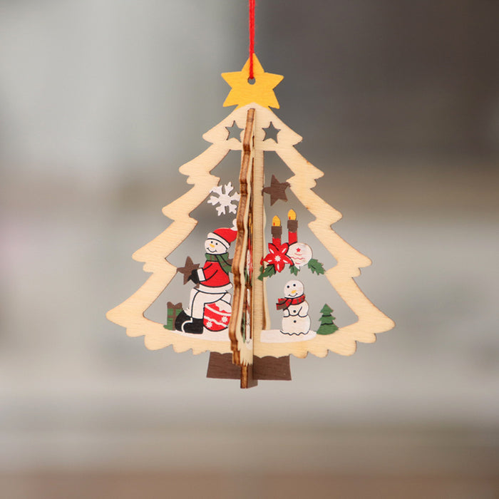 Wholesale Christmas decorations wooden Christmas laser hollow Christmas tree small pendant wooden five-pointed star Bell pendant gift