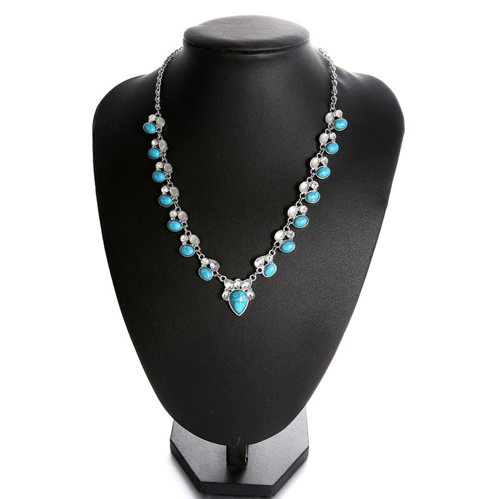 Wholesale turquoise Bohemian flower necklace