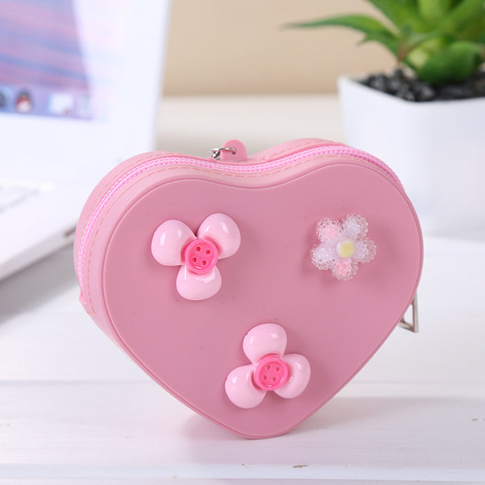 Wholesale Heart-shaped cartoon mini candy-colored coin purse zipper silicone women's coin bag children's small bag portable wallet