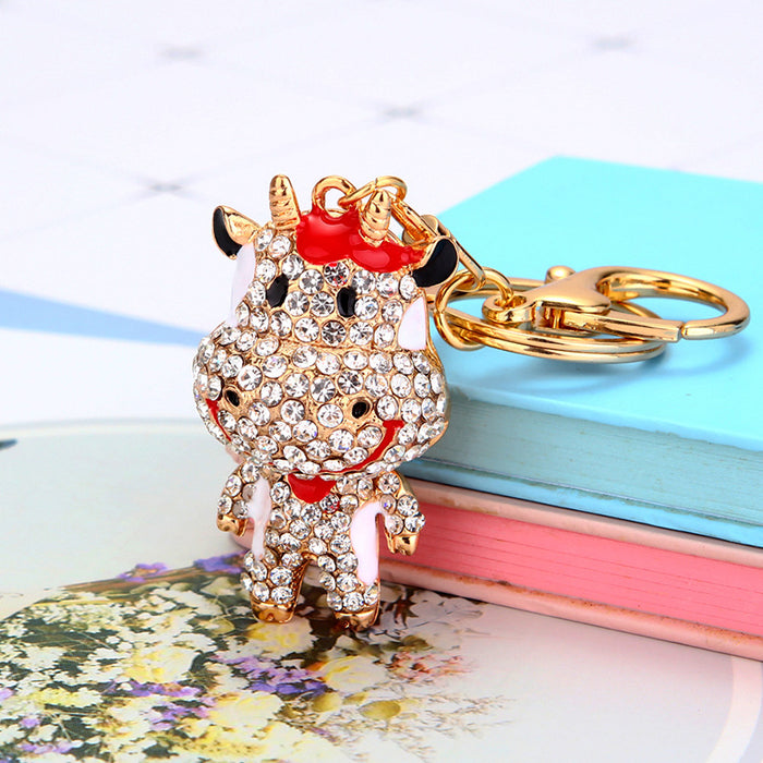 Wholesale Diamond inlaid robot car keychain pendant metal keychain ring