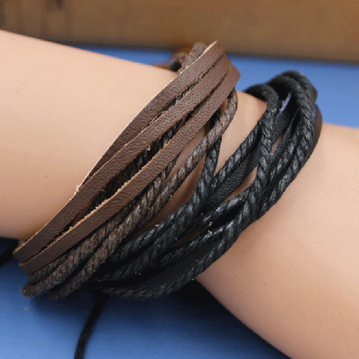 Wholesale Multi layer cowhide bracelet hand woven, casual, simple and fashionable