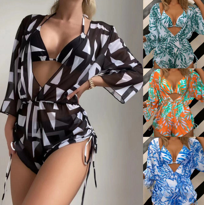 Wholesale Mesh Drawstring Printed Bikini Swimsuits (F) JDC-SW-ZhengY003