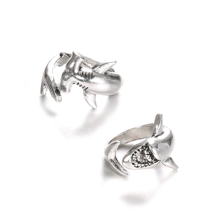 Wholesale Retro simple great white shark hammerhead shark open alloy set female ring