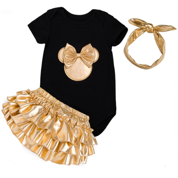 Wholesale Cotton Children's Set Gold Bow Short Sleeved Sweetheart+Skirts Two Piece Set JDC-BC-JiaLJ001