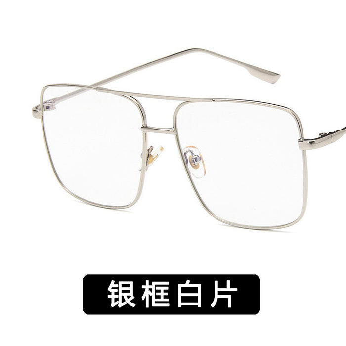 Wholesale Double beam large box metal flat mirror retro artistic polygonal frame square large frame glasses