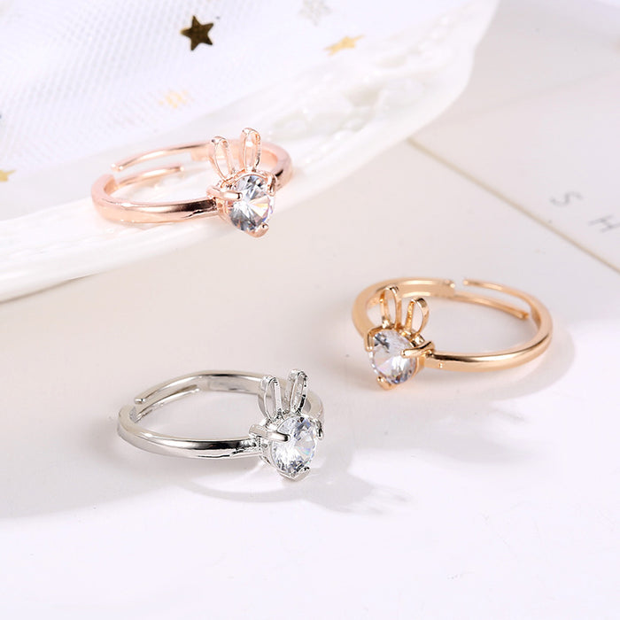 Wholesale creative jewelry cute rabbit copper set zircon ring