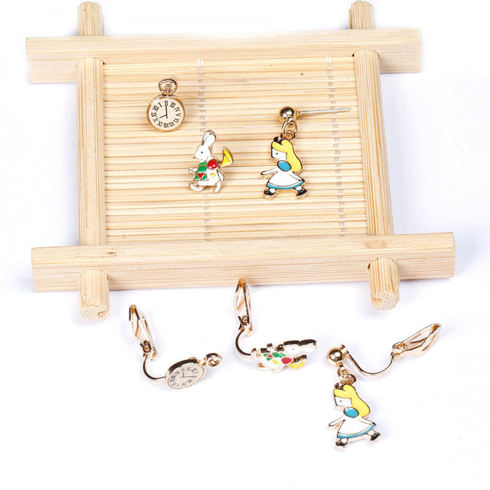Wholesale Earring Alloy Cute Cartoon Clock Rabbit (M) JDC-ES-QiR006