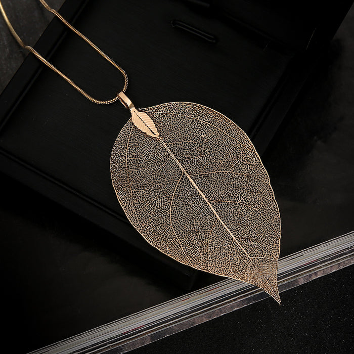 Wholesale Natural Real Leaf Specimens Gold-Plated Long Necklace Personalized Simple Leaf Sweater Chain