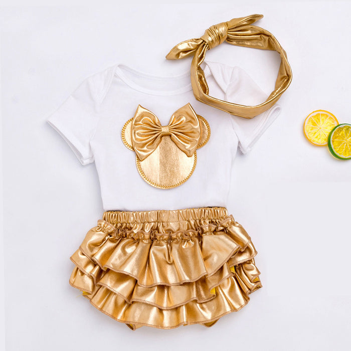 Wholesale Cotton Children's Set Gold Bow Short Sleeved Sweetheart+Skirts Two Piece Set JDC-BC-JiaLJ001