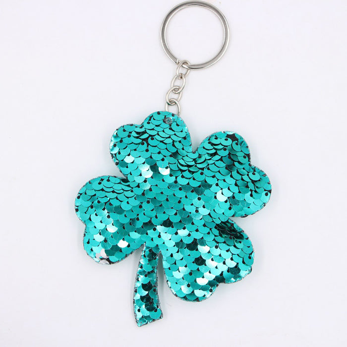 Wholesale Green Clover Sequined Pendant Keychain Fashion Accessory for Bags MOQ≥3