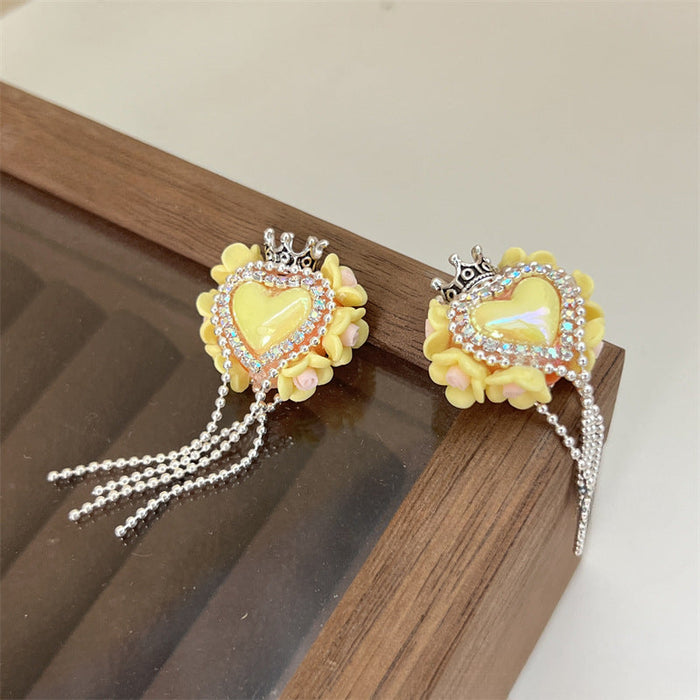 Wholesale 2PCS Acrylic Flower Love Beads Crown Peach Heart Tassels Straight Hole Beads JDC-BDS-CG003