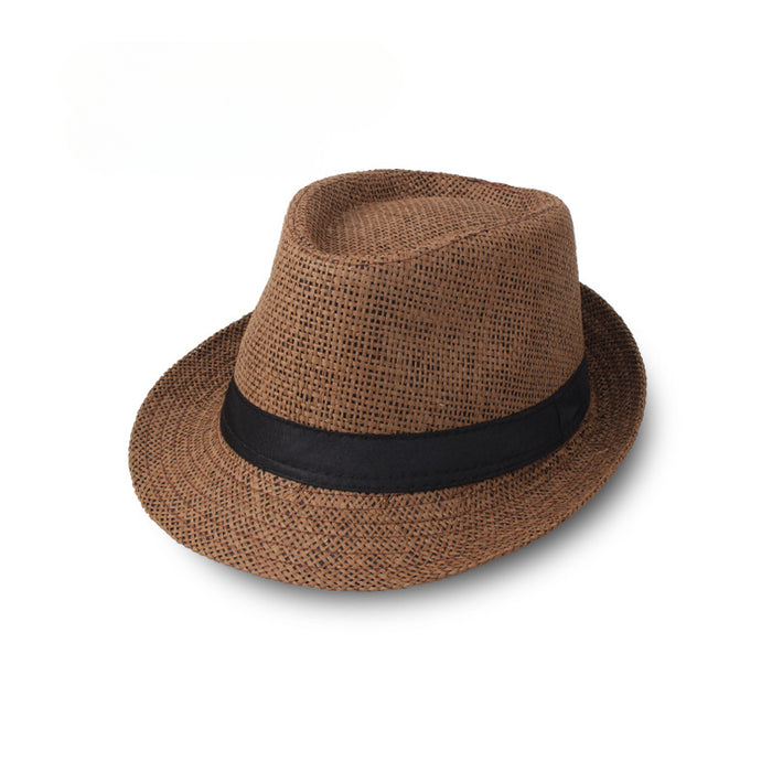 Wholesale Summer Straw Solid Color Hat Jazz Hat Middle-aged and Elderly Men's Hat Breathable Sun Hat Straw Hat JDC-SH-DG001