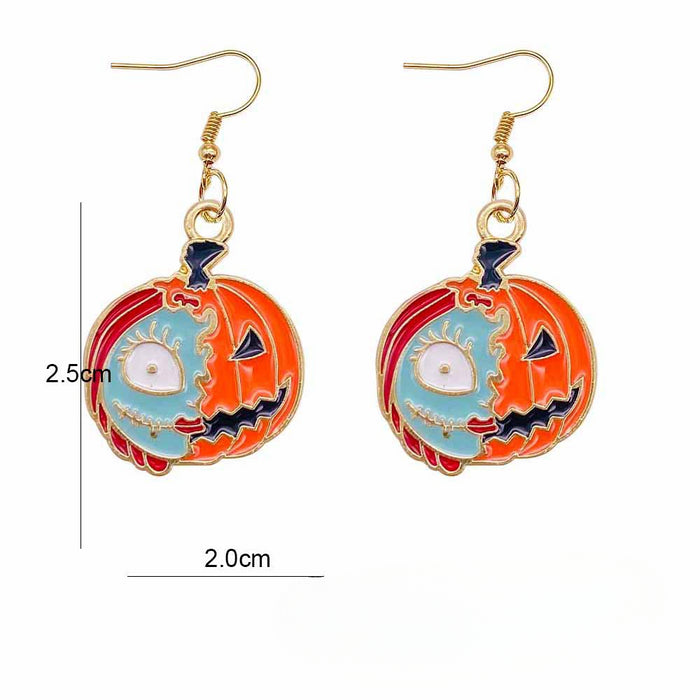 Wholesale Halloween Cartoon Pumpkin Ghost Imp Alloy Oil Drop Pendant Earrings JDC-ES-Chengy043