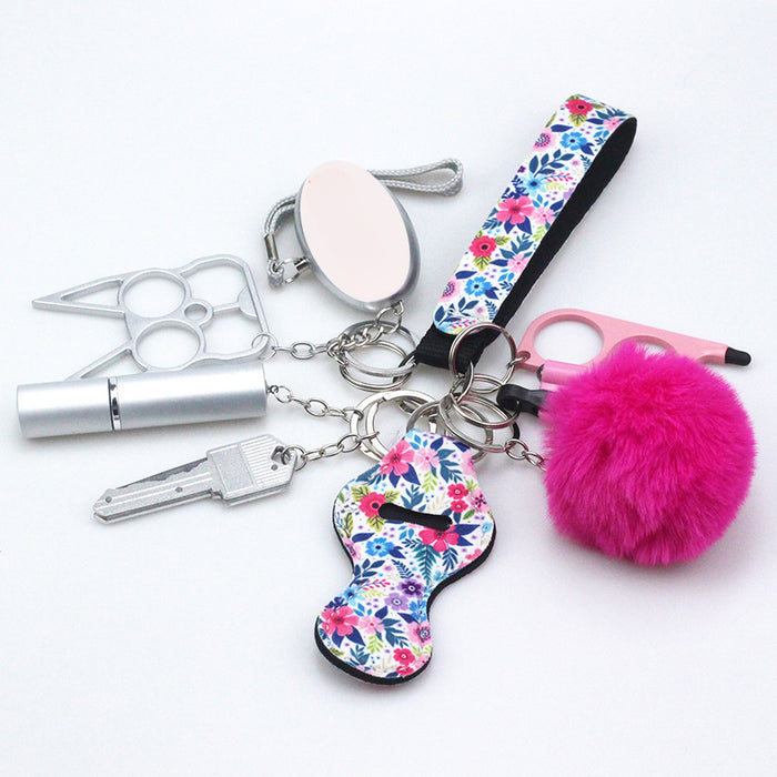 Wholesale Diving Fabric Wool Ball Multifunctional Perfume Bottle Keychain 9-piece Set JDC-KC-TouMS072