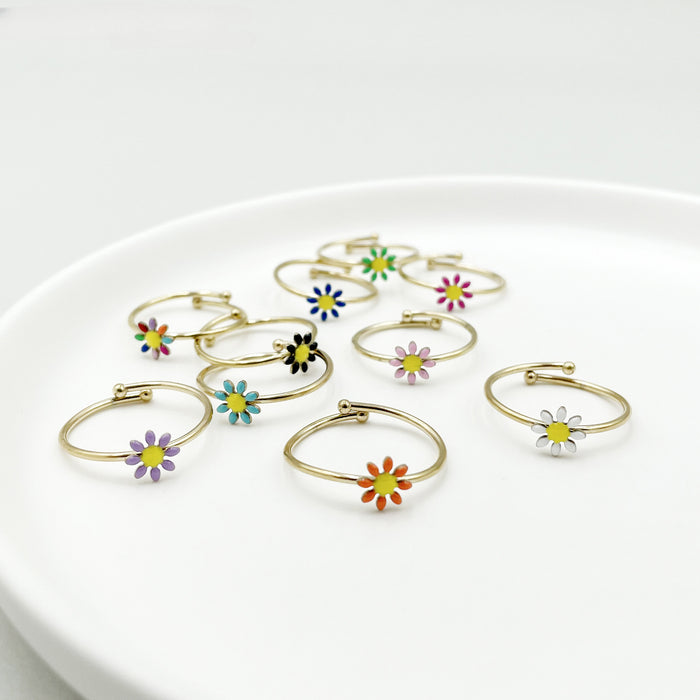 Wholesale Cute Oil Drop Colorful Flower Adjustable Titanium Steel Ring JDC-RS-Jinyue002