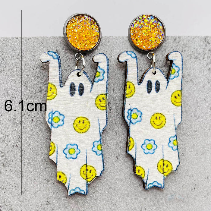 Wholesale Halloween Ghost Wooden Earrings JDC-ES-Chengy037