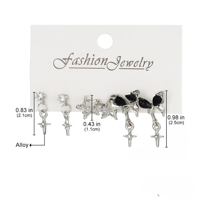 Wholesale Black Butterfly Rhinestone Star Alloy Set Earrings JDC-ES-HanShi003