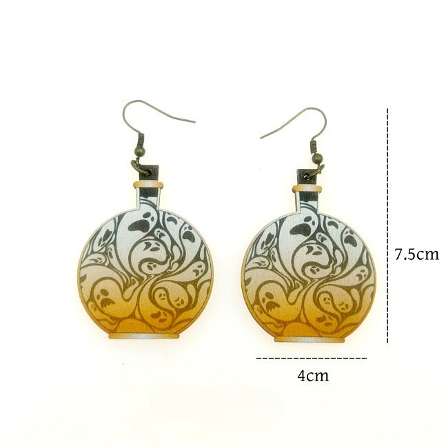 Wholesale Halloween Wooden Printing Skull Bat Pumpkin Ghost Earrings JDC-ES-Yinxue006