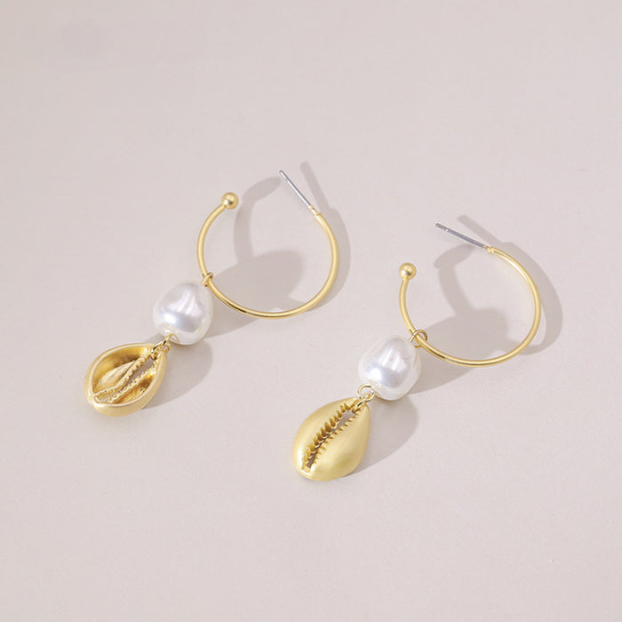 Wholesale Metal Shell Pearl C Shape Earrings JDC-ES-YaXue003