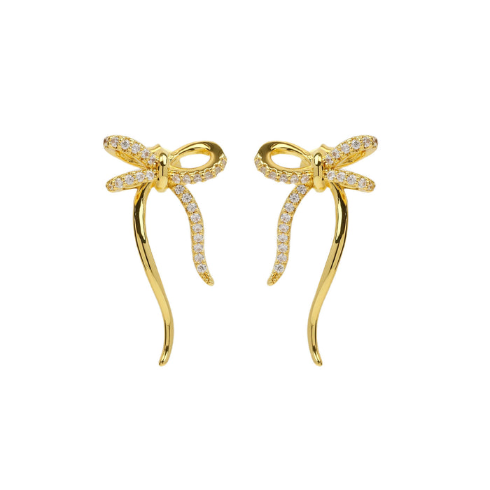 Wholesale 2PCS 18K Gold Brass Zircon Bow Earrings JDC-ES-BaiYi014