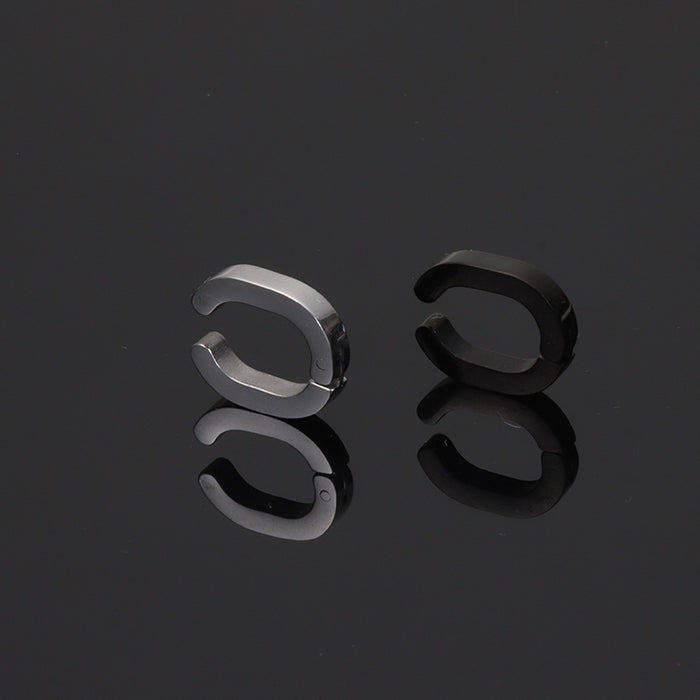 Wholesale Cross border minimalist three-dimensional triangular earrings with ear clips, no ear holes, smooth ear buckles made of titanium steel