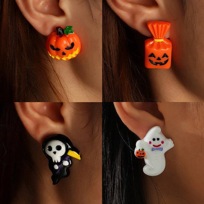 Wholesale Bizarre simulation ghost death face pumpkin personalized earrings wholesale