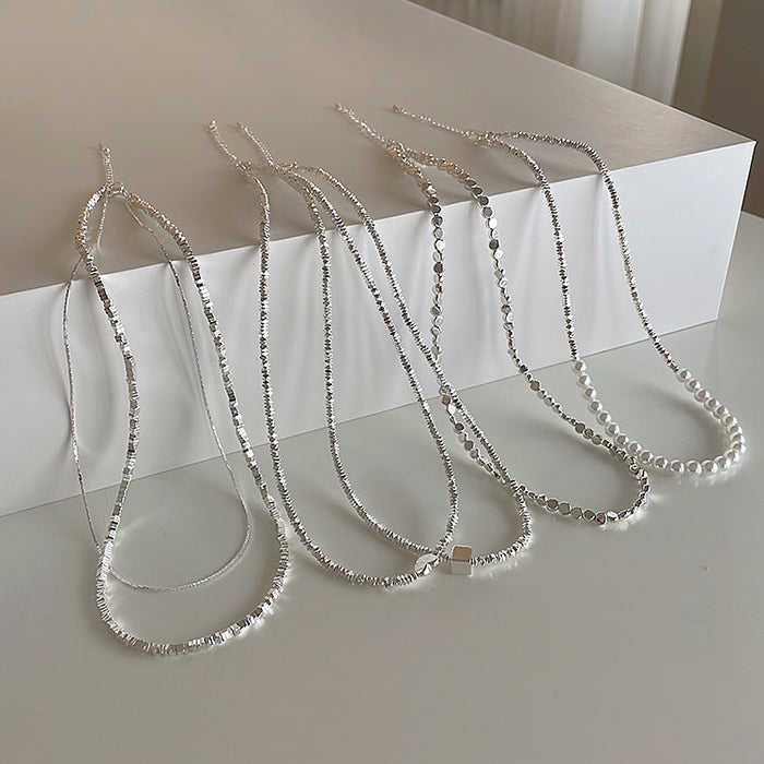 Wholesale Broken silver necklace for women with a niche design, personalized simplicity, versatile temperament, fashionable double-layer pearl necklace, collarbone chain