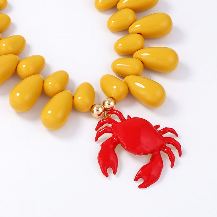 Wholesale Casual Vacation Style Alloy Oil Dripping Crab Pendant Multi-Color Beaded Women's Necklace