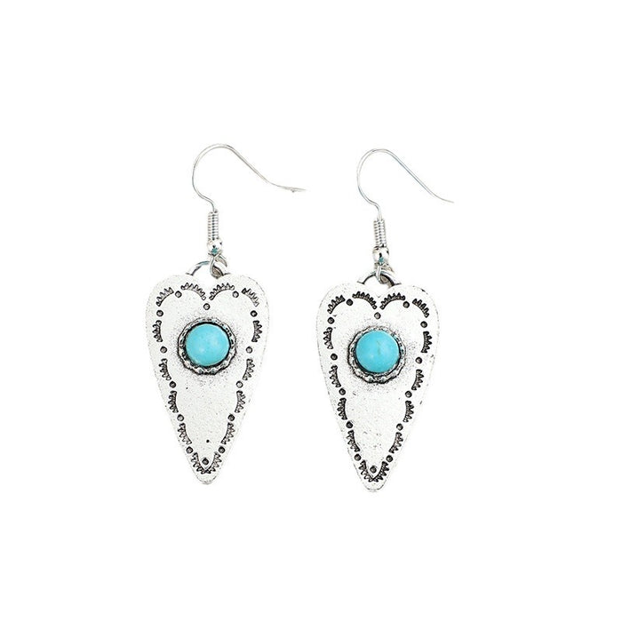 Wholesale Heart-shaped Inlaid Turquoise Alloy Earrings Earrings
