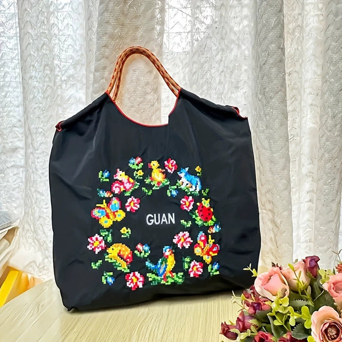 Wholesale Cartoon Embroidered Bag Embroidered Canvas Bag Large Capacity Shopping Bag Shoulder Bag