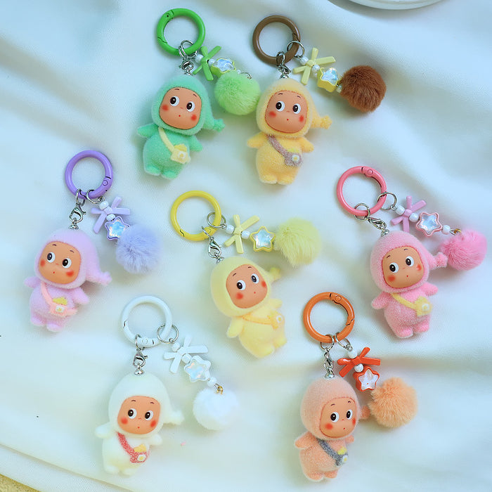Wholesale Cartoon flocking star keychain doll pendant mobile phone cute grain pendant plush doll decoration