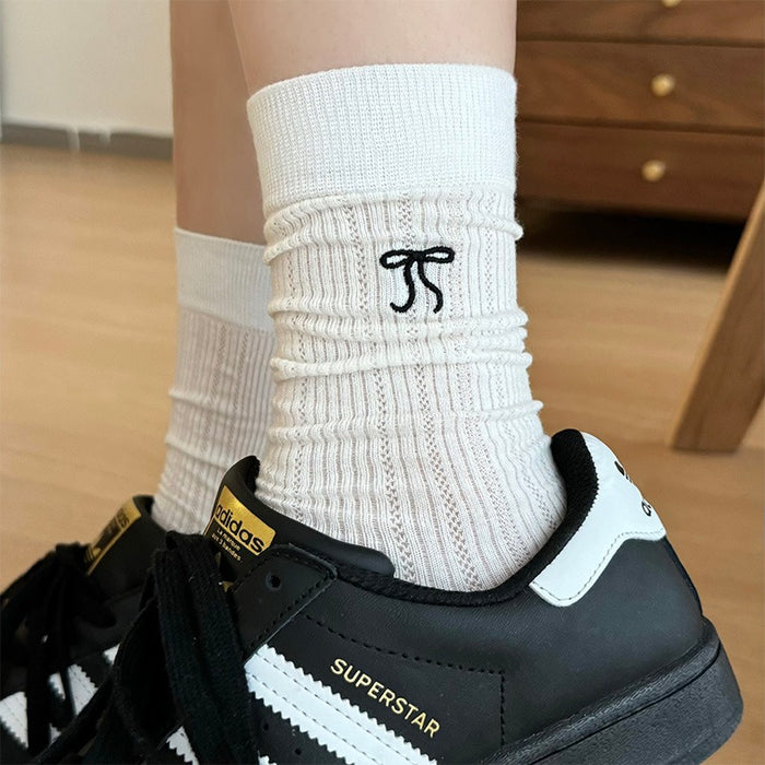 Wholesale Bow tie socks boneless mid tube socks mesh breathable long socks thin stacking socks