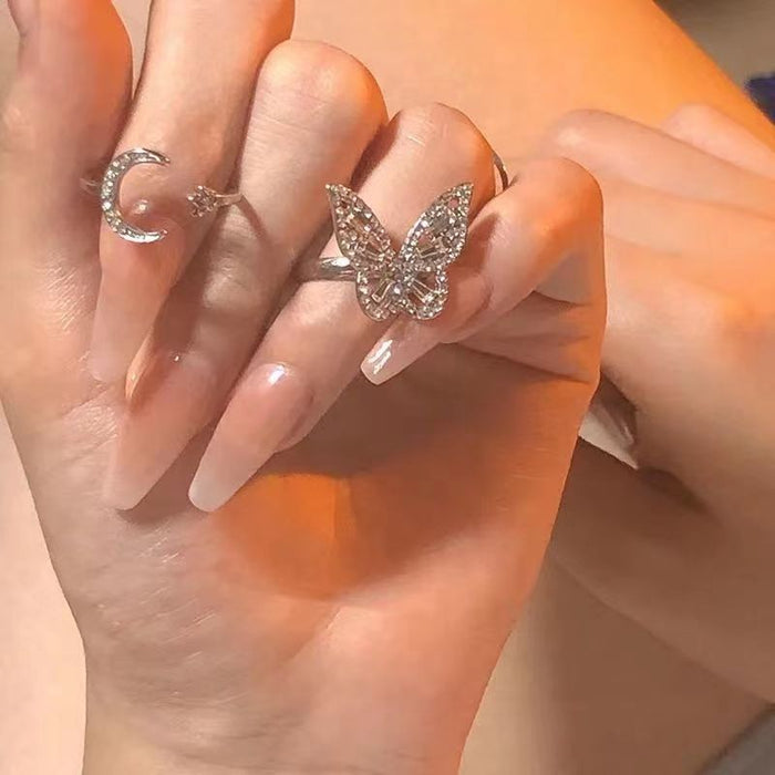 Wholesale Silver diamond inlaid butterfly ring, niche original design, gentle opening ring