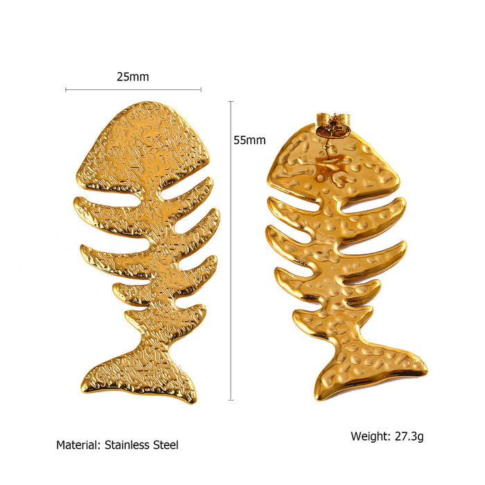 Wholesale Original Design: Fashionable Stainless Steel Fishbone Earrings with Personalized Hollow Small Fish Skeleton Earrings