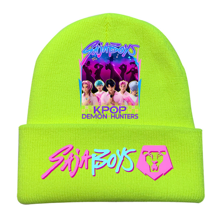 Wholesale Kpop Knitted hat fashion curled brim beanie printed