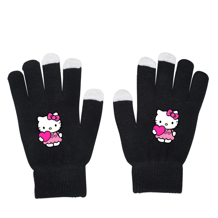 Wholesale Cat Pure Color Black Knitted Wool Gloves