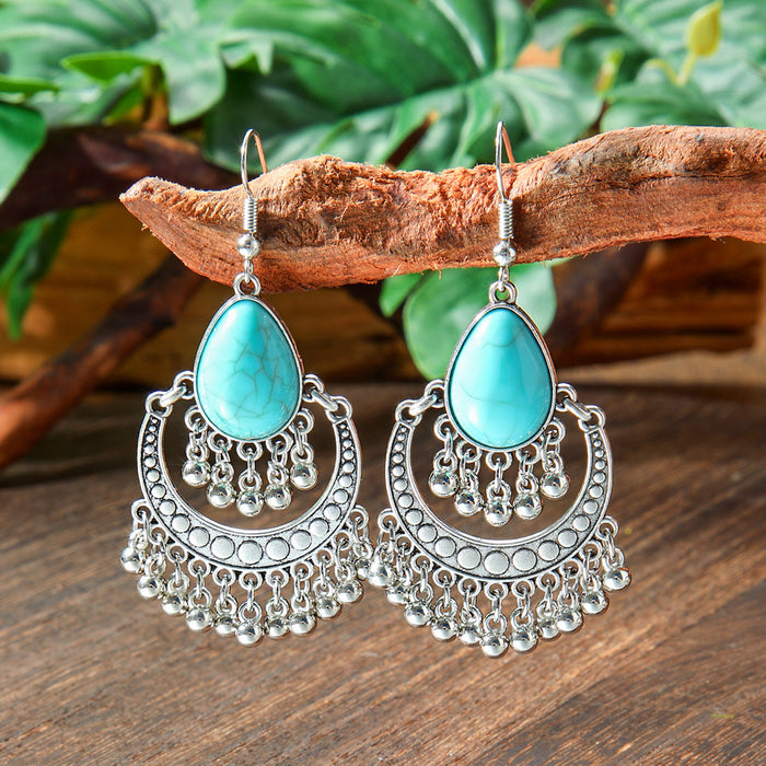 Wholesale 2pcs geometric metal turquoise bohemian earrings
