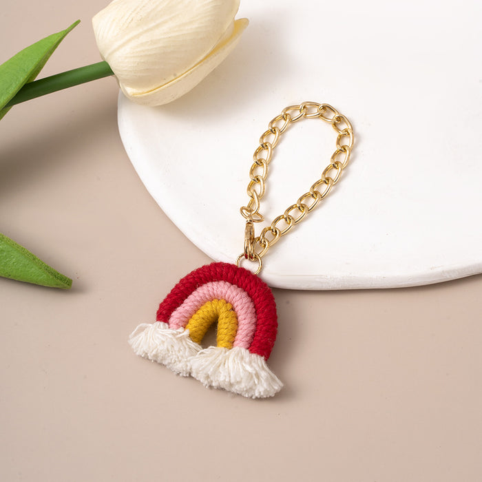 Wholesale Rainbow pendant, handmade cotton thread woven bag, car hanging accessory, specially designed for keys
