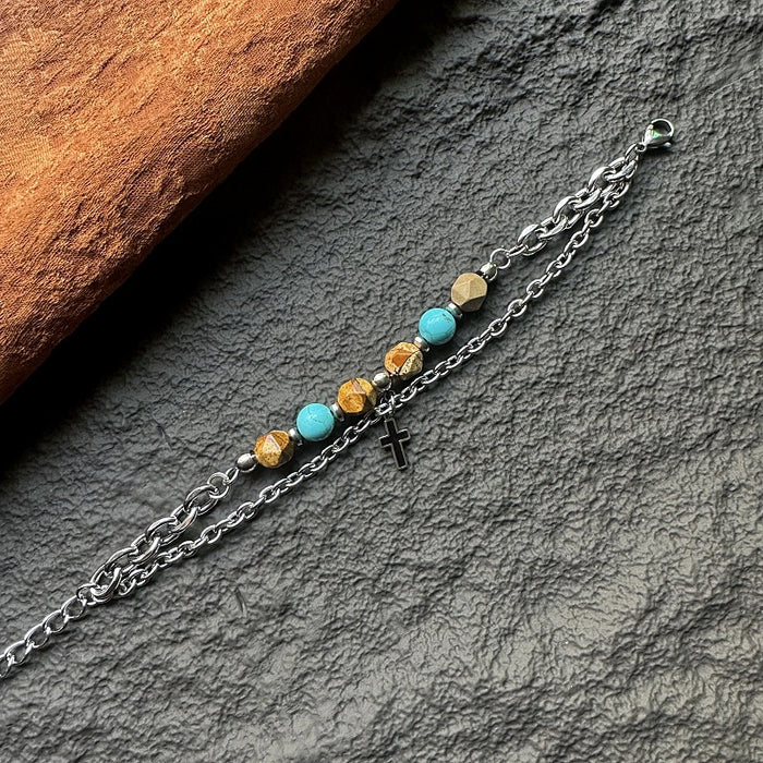 Wholesale Original retro patchwork bracelet, niche stainless steel cross design, high-end accessory