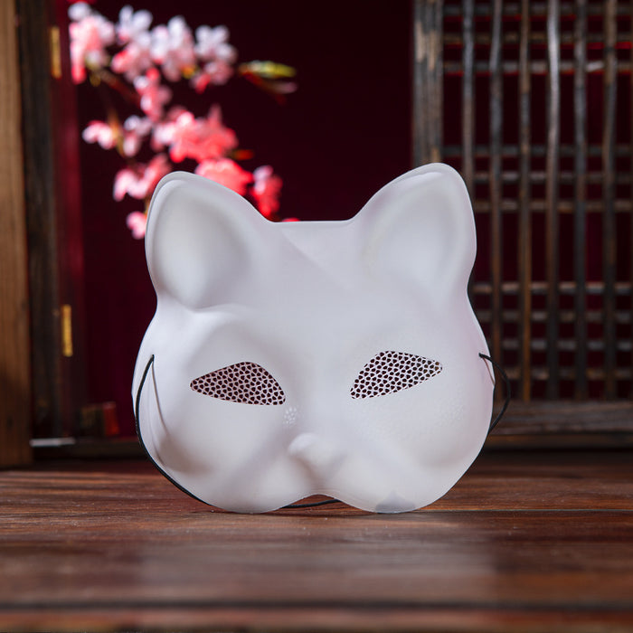Wholesale With mesh matte white cat face white embryo mask COS party hand-painted embryo white frosted fox mask