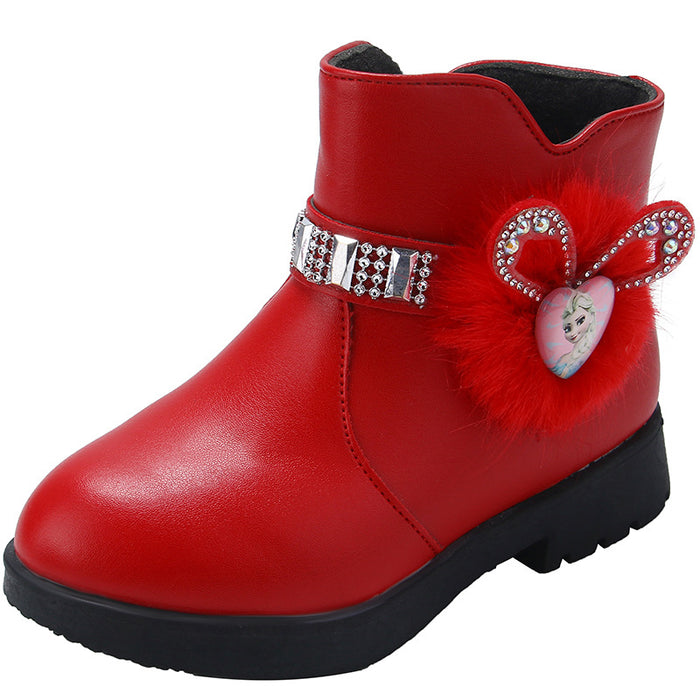 Wholesale A Pair/ Girls' Cotton Boots Mid-range Children's Fashionable Rabbit Ear Rhinestone Warm Shoes JDC-KS-SB004